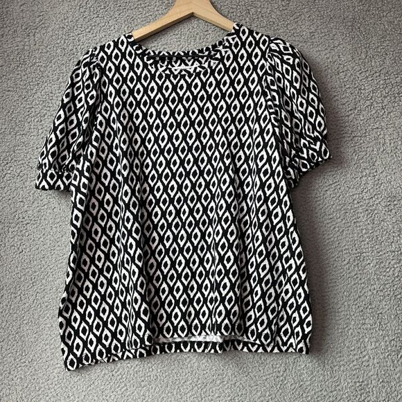 Chico's Tops - Chicos Top 3 XL Puff Sleeve Diamond Geometric Black White T-Shirt Chic Work